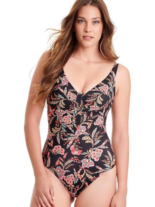 One-Piece Swimsuit Floral Black