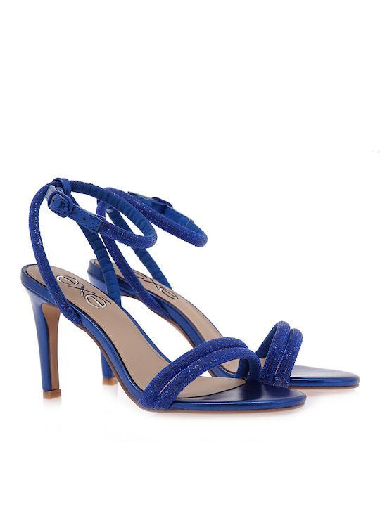 Exe Women's Sandals with Strass Blue with Thin High Heel