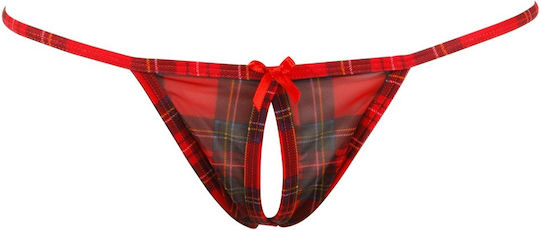 Cottelli Collection Bra & Skirt Plaid Sexy Σετ Εσωρούχων με Δαντέλα Red 3τμχ