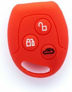 Silicone Car Key Cover Case Car Safety with 3 Buttons for Ford Red
