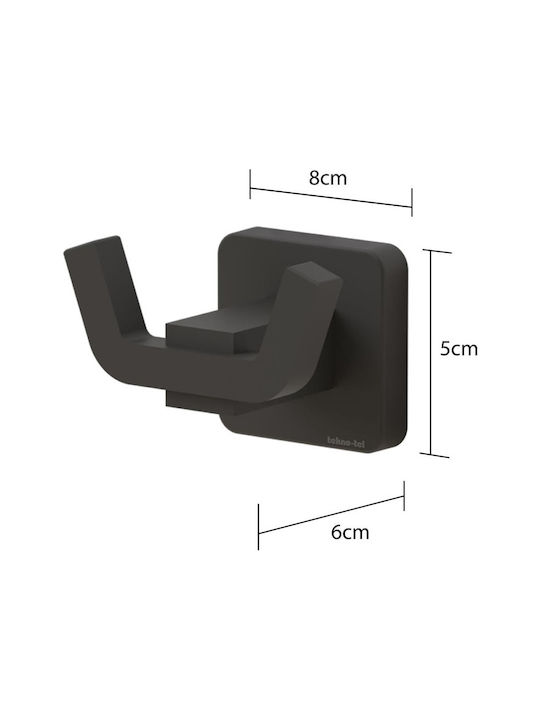 Tekno-Tel Cârlig Dublu De Baie Cu Șuruburi 18x6cm Negru