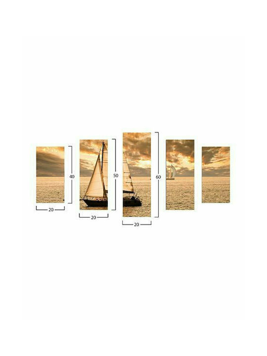 HomeMarkt Sunset Sailing Fivefold Painting Wooden 60x100cm