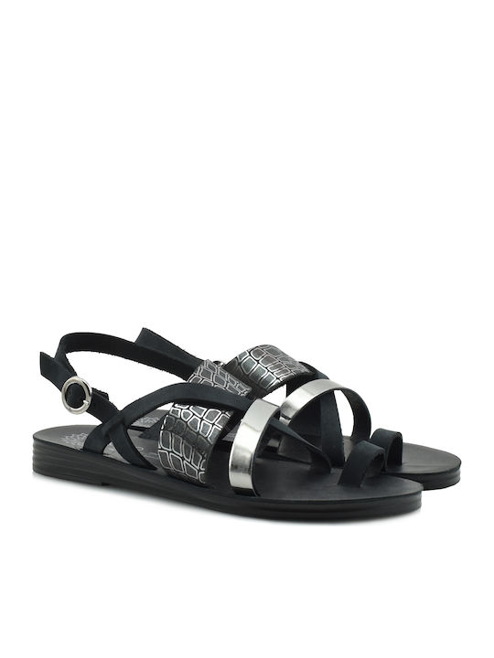 Ateneo Leder Damen Flache Sandalen in Schwarz Farbe