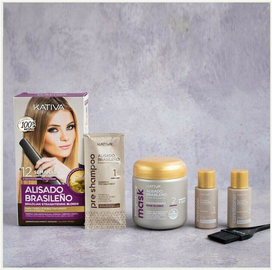 Kativa Brazilian Straightening Hair Care Set for Straightening for Colored Hair with Shampoo, Mask and Conditioner 4pcs