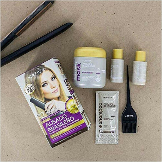 Kativa Brazilian Straightening Hair Care Set for Straightening for Colored Hair with Shampoo, Mask and Conditioner 4pcs