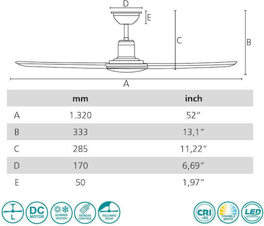 Eglo Cirali 52 Ceiling Fan 132cm with Light Fixture Black