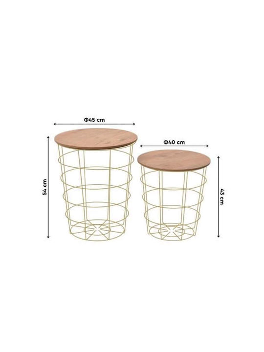 Rund Holz Φυσικό / Χρυσό 2Stück L45xB45xH54cm