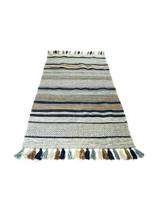 Synchronia Antara Rug Rectangular Summer Cotton with Fringes Blue