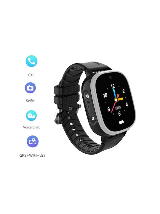 INTIME Ceas Smart pentru copii cu GPS și curea din cauciuc/plastic Negru
