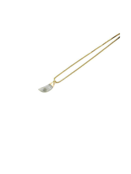 Gold Necklace with Semi-Transparent Stone Stainless Steel