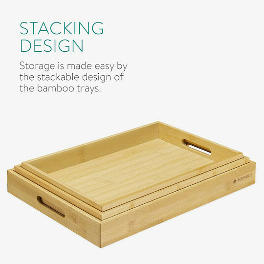 Navaris Bamboo Rectangular Serving Tray made of Bamboo with Handles in Beige Color 53446.03 1pcs