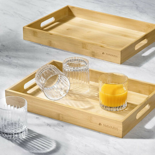 Navaris Bamboo Rectangular Serving Tray made of Bamboo with Handles in Beige Color 53446.03 1pcs