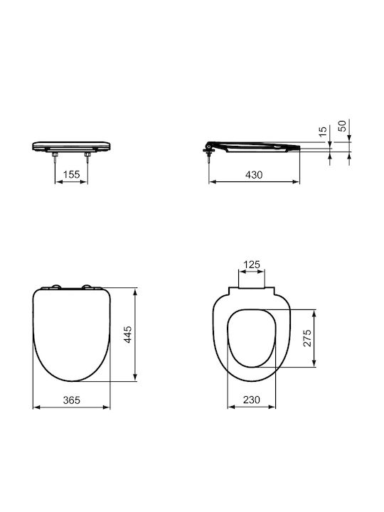 Ideal Standard iLife A Capac WC Închidere lentă Plastic 44.5x36.5cm Alb