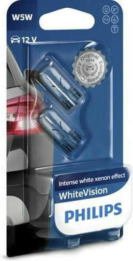 Philips Λάμπες Αυτοκινήτου WhiteVision Ultra W5W 3300K Θερμό Λευκό 12V 5W 2τμχ