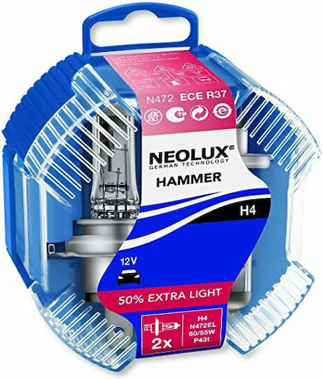 Neolux Car Lamps 130% Extra Light H4 Halogen 3200K Warm White 12V 60W 2pcs
