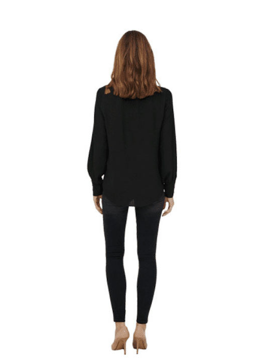 Only Women's Blouse Long Sleeve with V Neckline Black