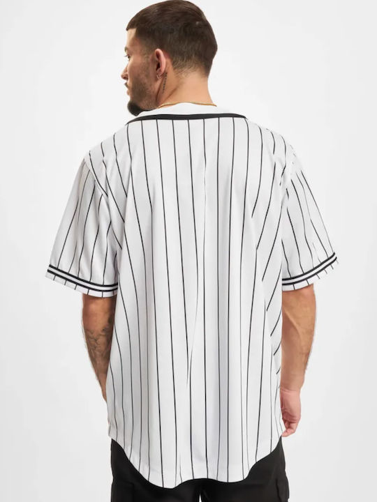 Karl Kani Serif Pinstripe Baseball Men's Athletic Short Sleeve Blouse with Buttons White