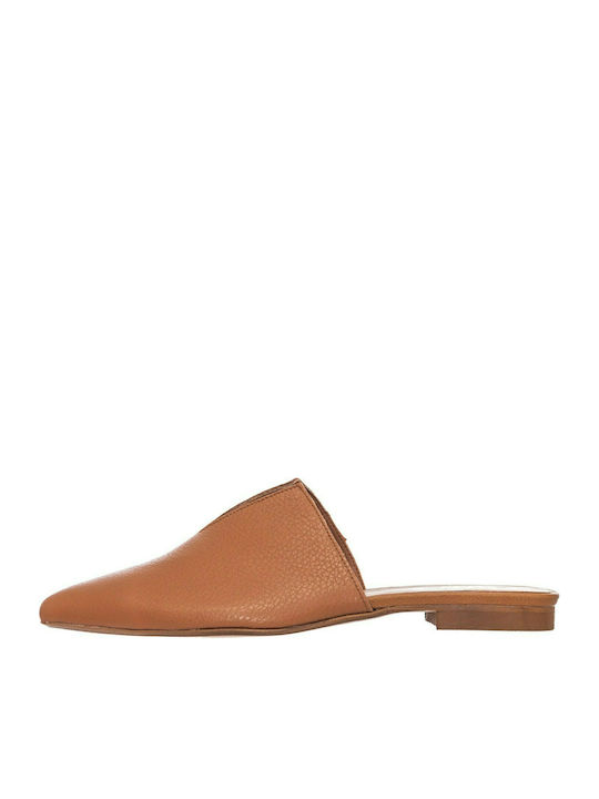 Sante Flat Leather Mules Tabac Brown