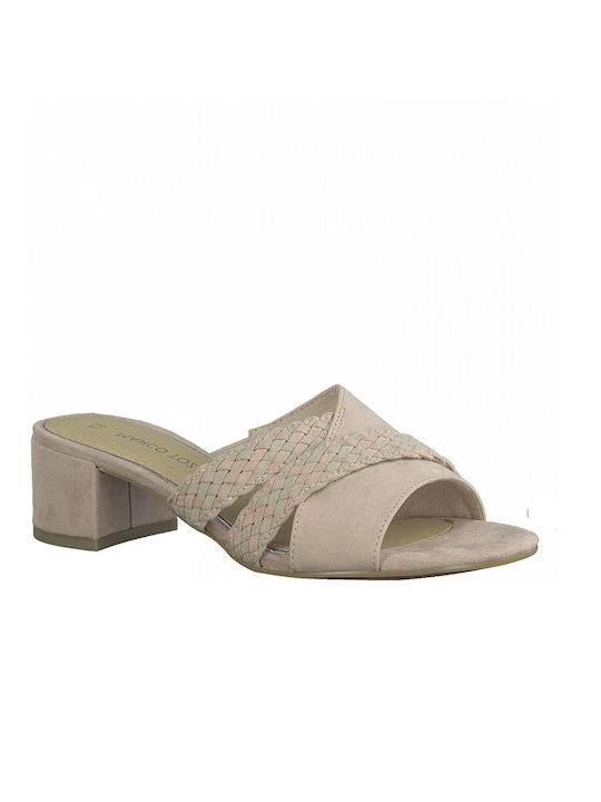 Marco Tozzi Mules mit Chunky Niedrig Absatz in Beige Farbe