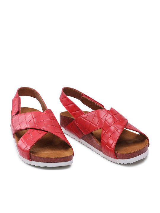Leather Women's Flat Sandals Anatomic in Red Color