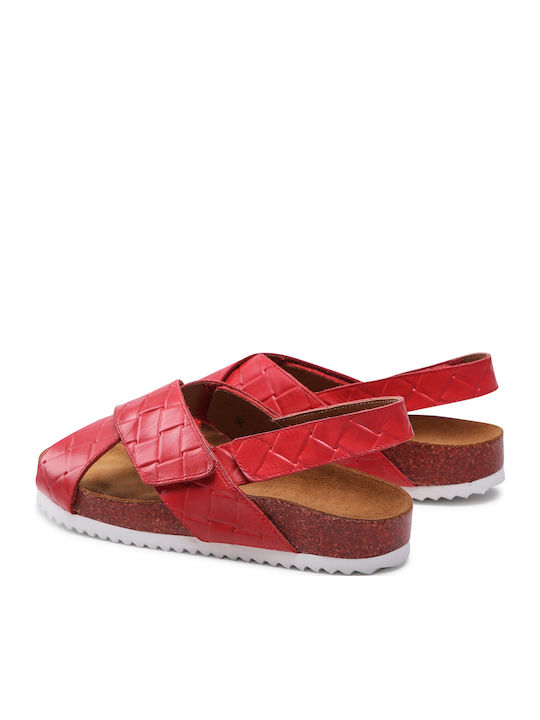 Leather Women's Flat Sandals Anatomic in Red Color