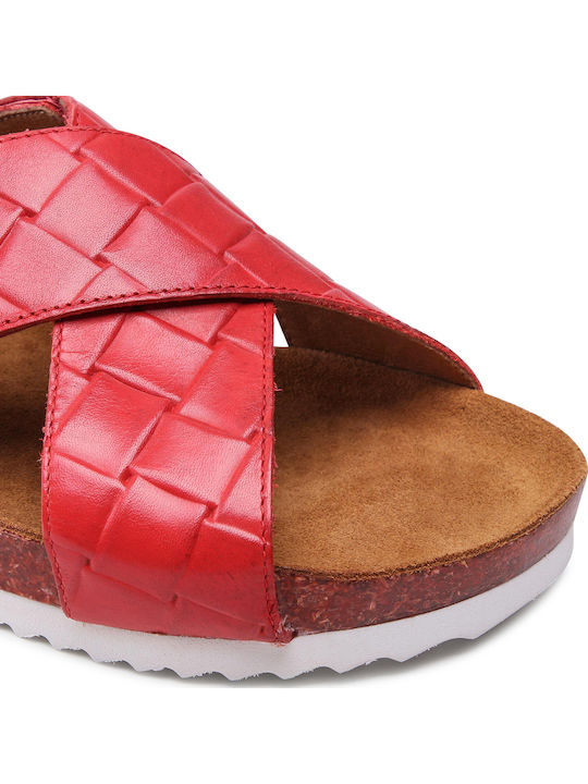 Leather Women's Flat Sandals Anatomic in Red Color