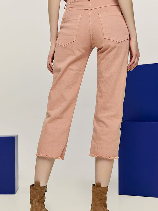 Edward Jeans Ashanti-H Women's High-waisted Cotton Capri Trousers in Slim Fit Light Pink