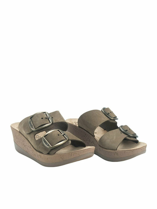 Helena Anatomic Women's Leather Platform Wedge Sandals Brown