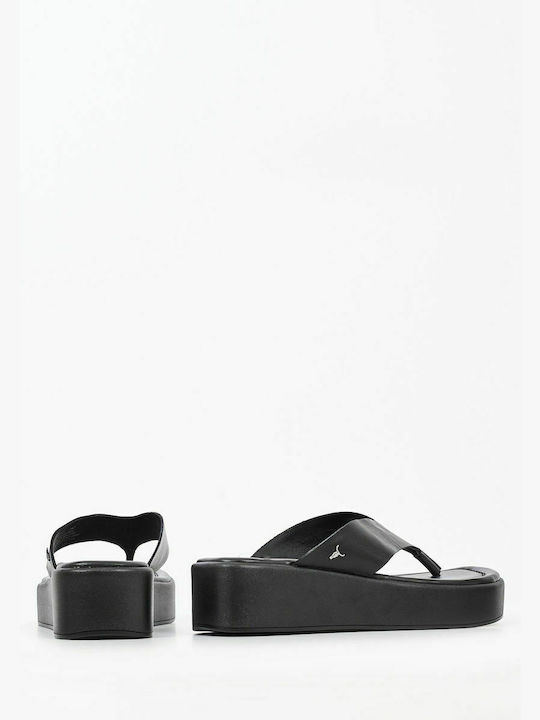 Sinful Women's Leather Platform Wedge Sandals Black