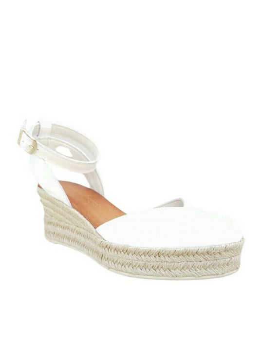 Women's Leather Platform Espadrilles White