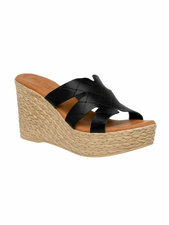 Eva Frutos Women's Leather Platform Wedge Sandals Black