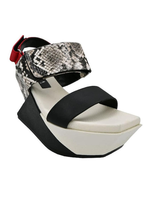 Elena Women's Leather Ankle Strap Platforms Black/White