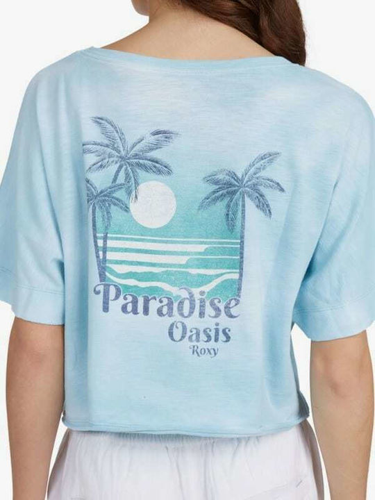 Happy Palms Κοντομάνικο Crop Top Γαλάζιο