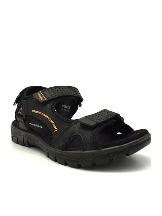 Cliff Outdoor Δερμάτινα Ανδρικά Σανδάλια σε Μαύρο Χρώμα