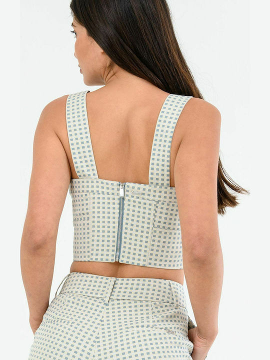 Γυναικείο Καλοκαιρινό Crop Top Βαμβακερό με Τιράντες Καρό Λευκό