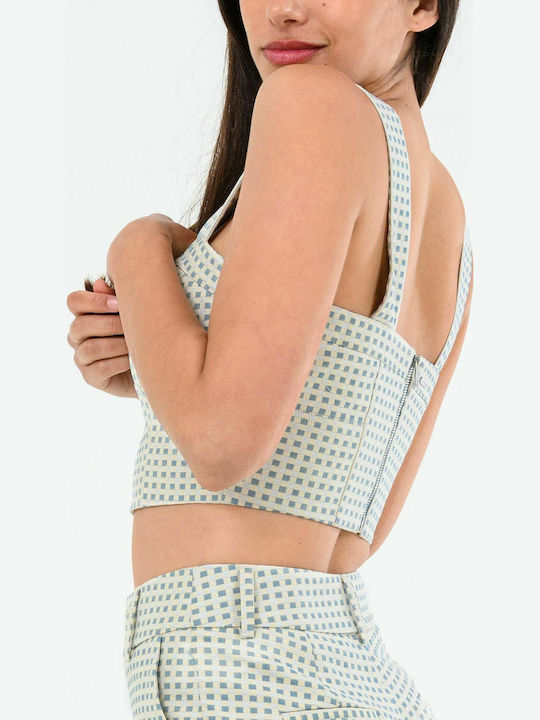 Γυναικείο Καλοκαιρινό Crop Top Βαμβακερό με Τιράντες Καρό Λευκό