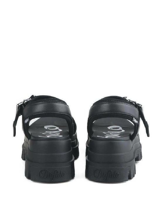 Jojo Women's Flat Sandals with Strap Flatforms in Black Color