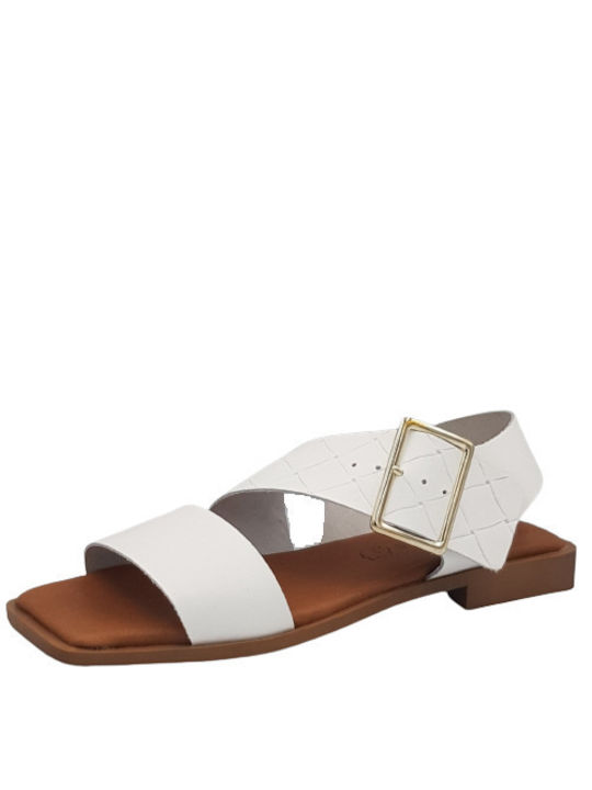 Eva Frutos Anatomic Leather Women's Sandals White with Chunky Low Heel