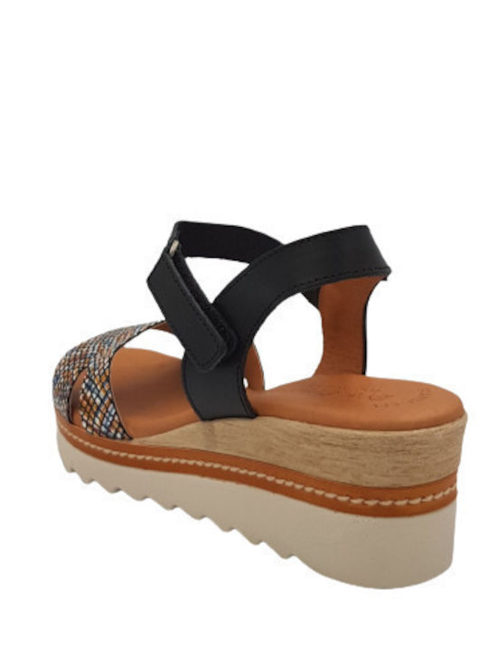 Anatomic Women's Leather Ankle Strap Platforms Black/Multicolor