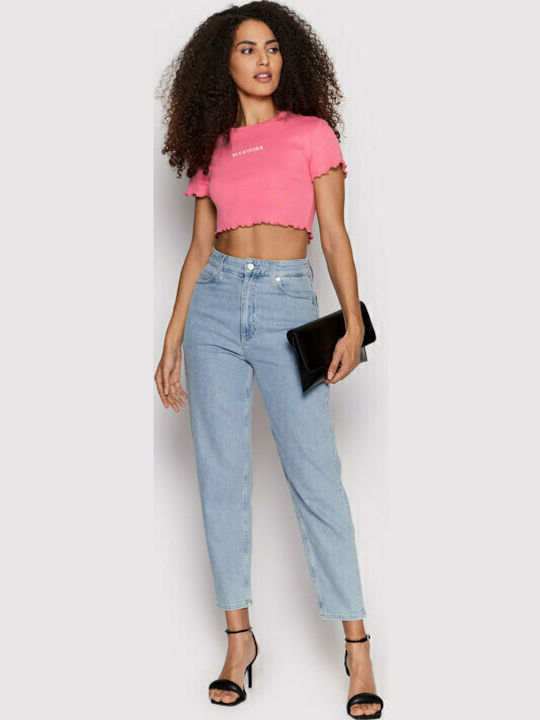 Damen Sommer Crop Top Baumwolle Kurzarm Ibis Rose