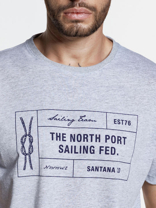 Snta T-shirt with Sailing Fed. print - Grey Melange