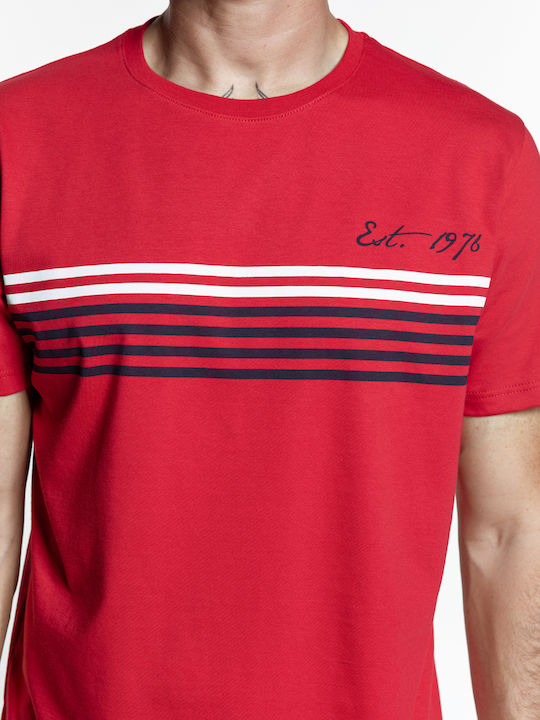 Snta T-shirt με Τύπωμα Stripes Est.1976 - Κόκκινο