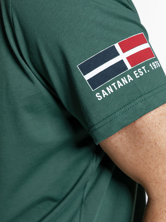 Snta T-shirt with Arctic Ocean+Sleeve Flag Print - Green