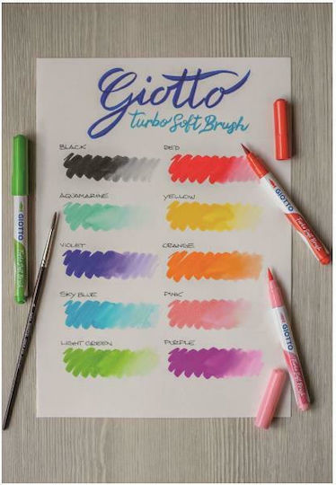 Giotto Turbo Soft Brush Μαρκαδόροι Ζωγραφικής Λεπτοί, με Glitter, Neon Σετ 10 χρώματα
