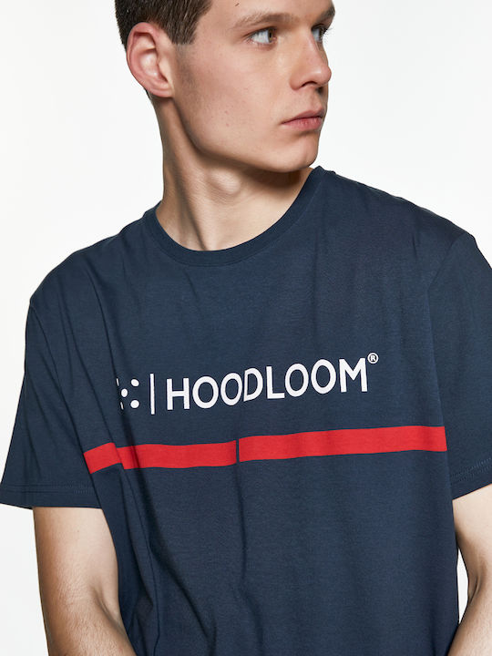 Hoodloom T-shirt with Red Line Print - Dark Blue