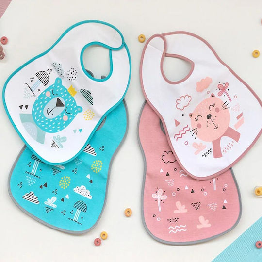 Kiokids Σαλιάρα Υφασμάτινη με Αυτοκόλλητο Cat Pink για 4 m+ 2τμχ