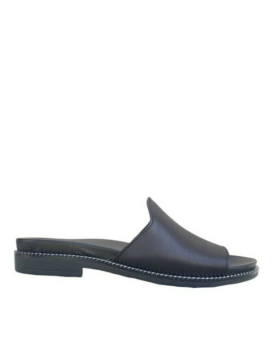 Leather Women's Flat Sandals in Black Color