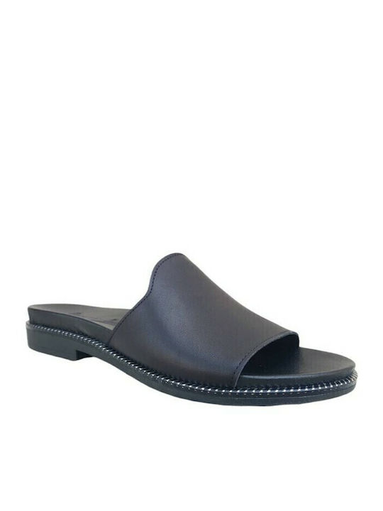 Leather Women's Flat Sandals in Black Color
