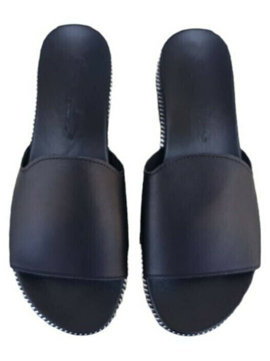Leather Women's Flat Sandals in Black Color