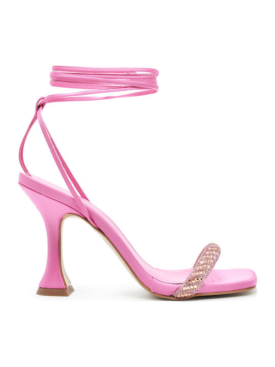 Stoff Sandalen mit Strass Rosa